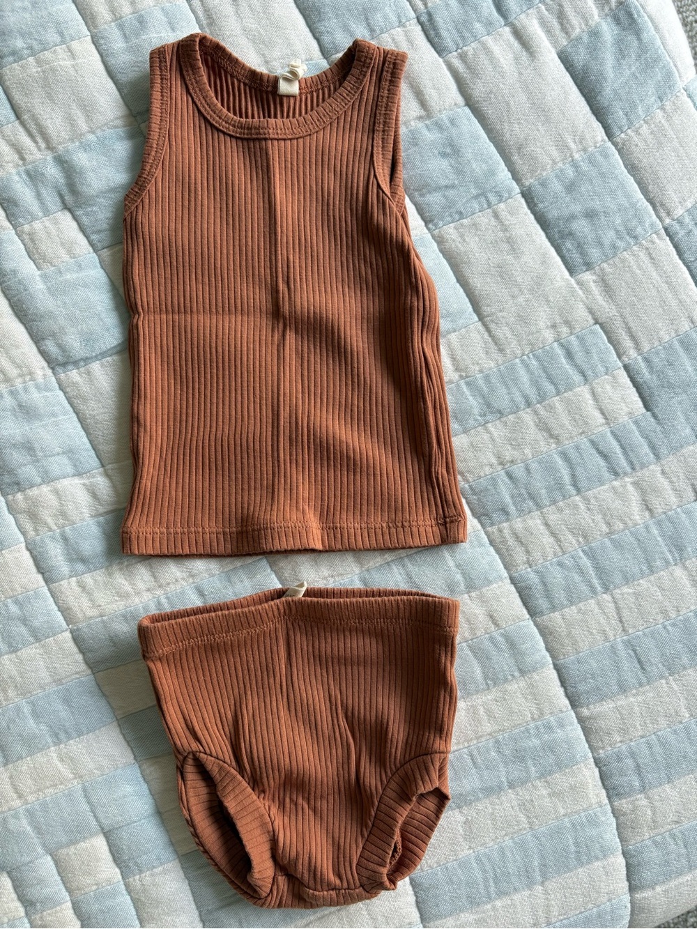 Quincy Mae Ribbed Tank & Bloomers Set in Rust Brown